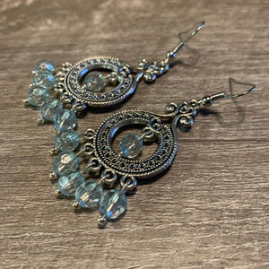 Silver and Blue Chandelier Earrings